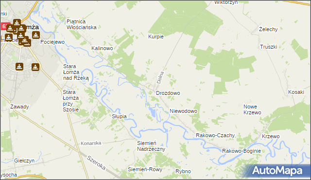 mapa Drozdowo gmina Piątnica, Drozdowo gmina Piątnica na mapie Targeo