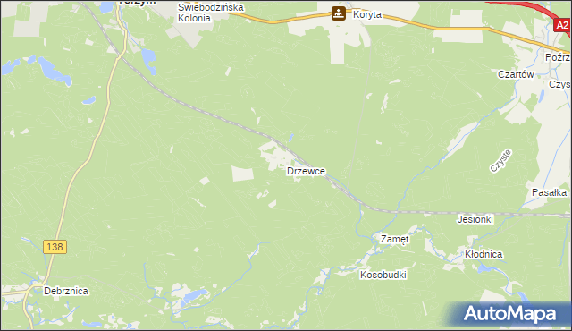 mapa Drzewce gmina Torzym, Drzewce gmina Torzym na mapie Targeo