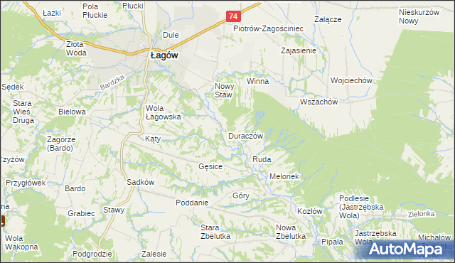 mapa Duraczów gmina Łagów, Duraczów gmina Łagów na mapie Targeo