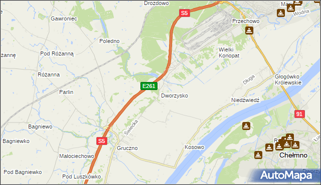 mapa Dworzysko gmina Świecie, Dworzysko gmina Świecie na mapie Targeo