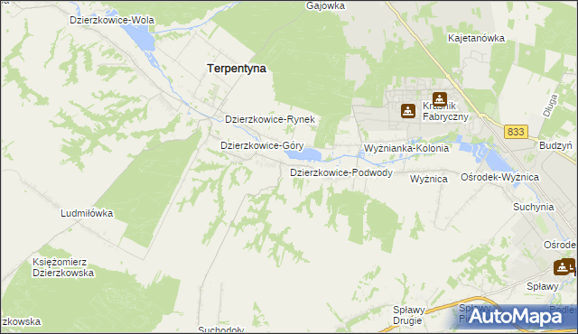 mapa Dzierzkowice-Podwody, Dzierzkowice-Podwody na mapie Targeo