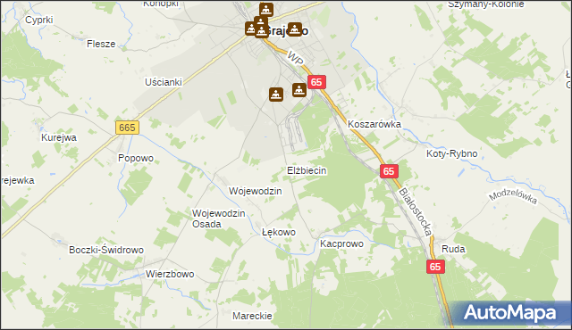 mapa Elżbiecin gmina Grajewo, Elżbiecin gmina Grajewo na mapie Targeo