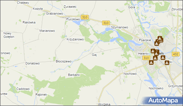 mapa Gaj gmina Śrem, Gaj gmina Śrem na mapie Targeo