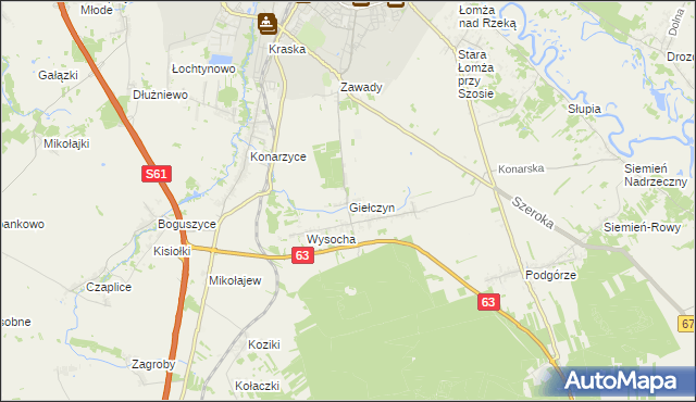 mapa Giełczyn gmina Łomża, Giełczyn gmina Łomża na mapie Targeo