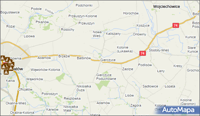 mapa Gierczyce gmina Wojciechowice, Gierczyce gmina Wojciechowice na mapie Targeo