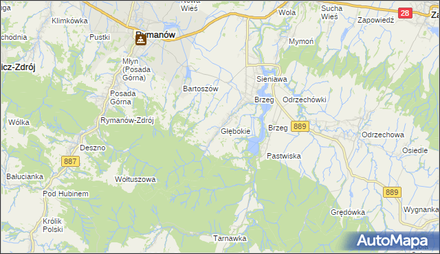 mapa Głębokie gmina Rymanów, Głębokie gmina Rymanów na mapie Targeo