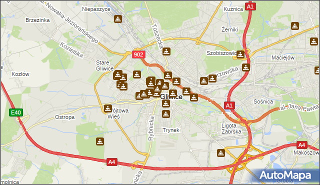 mapa Gliwic, Gliwice na mapie Targeo