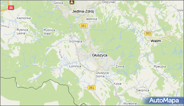 mapa Głuszyca powiat wałbrzyski, Głuszyca powiat wałbrzyski na mapie Targeo
