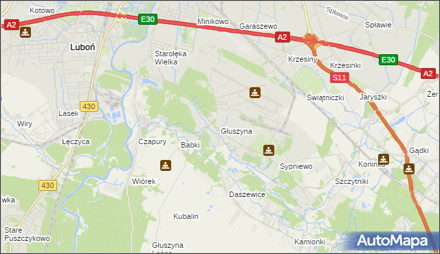 mapa Głuszyna gmina Poznań, Głuszyna gmina Poznań na mapie Targeo