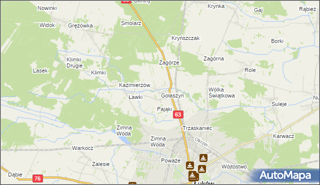 mapa Gołaszyn gmina Łuków, Gołaszyn gmina Łuków na mapie Targeo