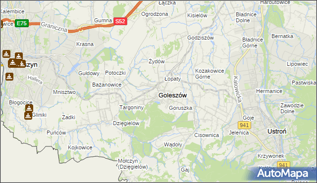 mapa Goleszów powiat cieszyński, Goleszów powiat cieszyński na mapie Targeo