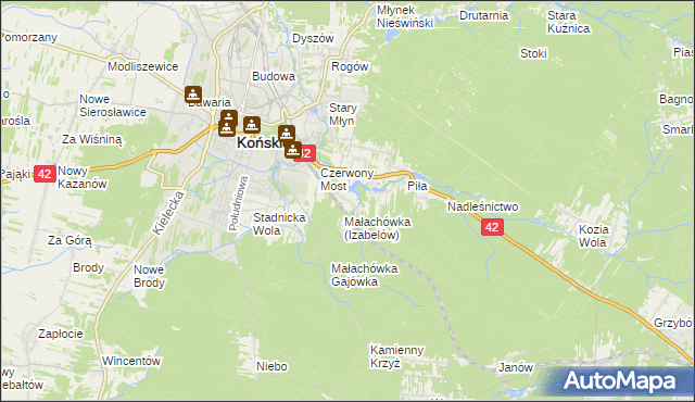 mapa Górny Młyn gmina Końskie, Górny Młyn gmina Końskie na mapie Targeo