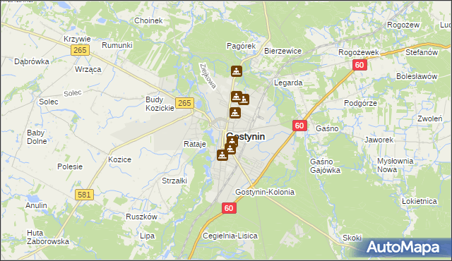 mapa Gostynin, Gostynin na mapie Targeo