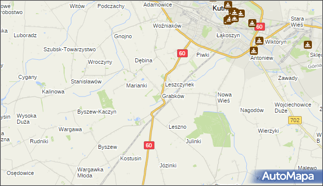 mapa Grabków gmina Kutno, Grabków gmina Kutno na mapie Targeo