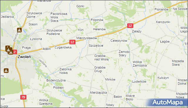mapa Grabów nad Wisłą, Grabów nad Wisłą na mapie Targeo