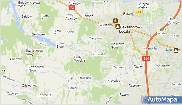 mapa Grunwald gmina Aleksandrów Łódzki, Grunwald gmina Aleksandrów Łódzki na mapie Targeo