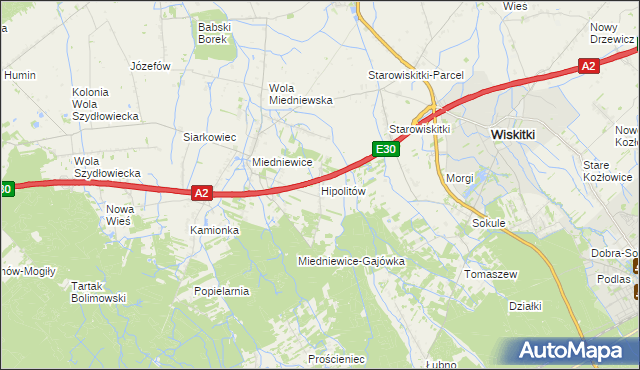 mapa Hipolitów gmina Wiskitki, Hipolitów gmina Wiskitki na mapie Targeo