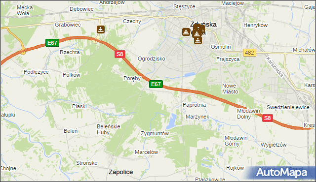 mapa Holendry gmina Zapolice, Holendry gmina Zapolice na mapie Targeo