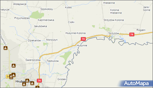 mapa Husynne gmina Hrubieszów, Husynne gmina Hrubieszów na mapie Targeo