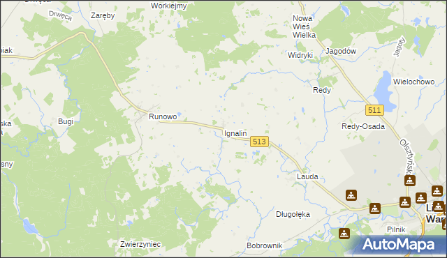 mapa Ignalin gmina Lidzbark Warmiński, Ignalin gmina Lidzbark Warmiński na mapie Targeo