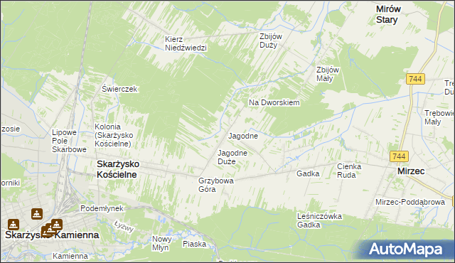 mapa Jagodne gmina Mirzec, Jagodne gmina Mirzec na mapie Targeo