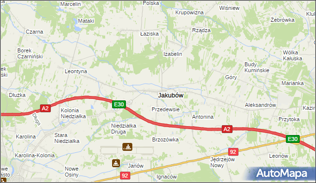 mapa Jakubów powiat miński, Jakubów powiat miński na mapie Targeo