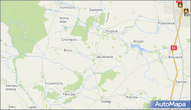 mapa Jakubowice gmina Byczyna, Jakubowice gmina Byczyna na mapie Targeo