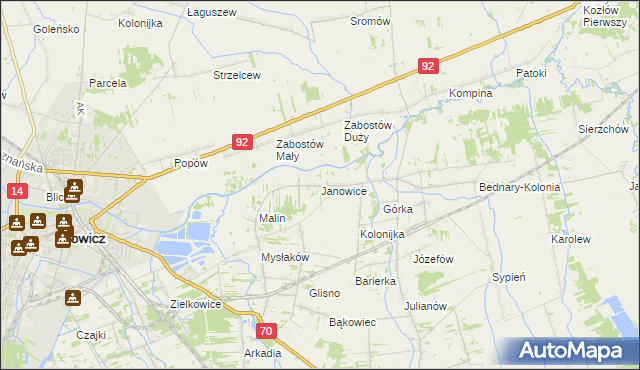 mapa Janowice gmina Nieborów, Janowice gmina Nieborów na mapie Targeo