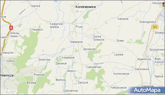 mapa Janowiczki gmina Kondratowice, Janowiczki gmina Kondratowice na mapie Targeo