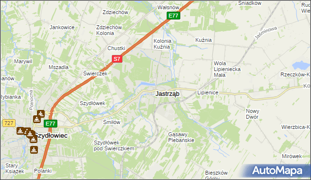 mapa Jastrząb powiat szydłowiecki, Jastrząb powiat szydłowiecki na mapie Targeo