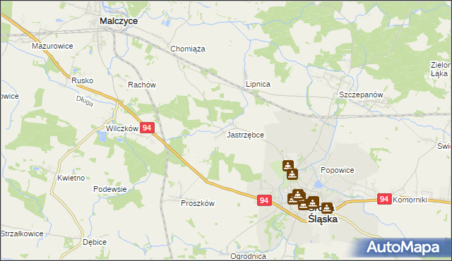 mapa Jastrzębce gmina Środa Śląska, Jastrzębce gmina Środa Śląska na mapie Targeo
