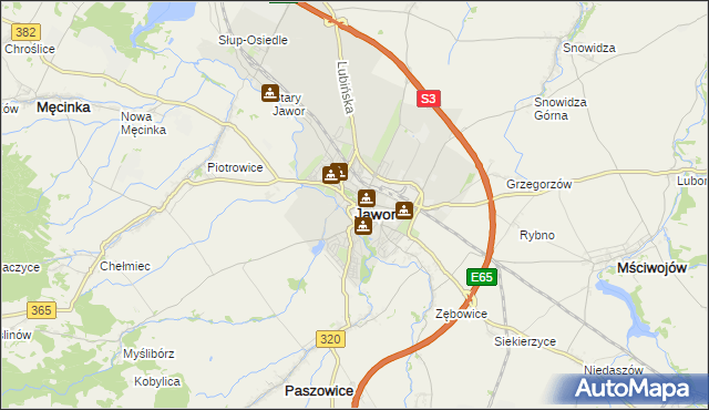 mapa Jawor, Jawor na mapie Targeo