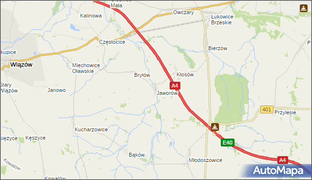 mapa Jaworów gmina Wiązów, Jaworów gmina Wiązów na mapie Targeo
