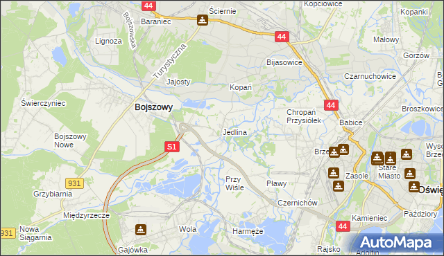 mapa Jedlina gmina Bojszowy, Jedlina gmina Bojszowy na mapie Targeo