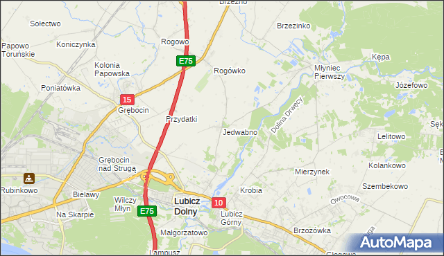 mapa Jedwabno gmina Lubicz, Jedwabno gmina Lubicz na mapie Targeo
