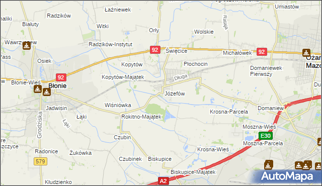 mapa Józefów gmina Ożarów Mazowiecki, Józefów gmina Ożarów Mazowiecki na mapie Targeo