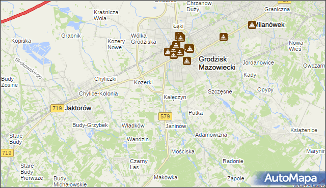 mapa Kałęczyn gmina Grodzisk Mazowiecki, Kałęczyn gmina Grodzisk Mazowiecki na mapie Targeo