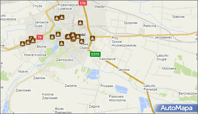 mapa Kalinowice gmina Zamość, Kalinowice gmina Zamość na mapie Targeo