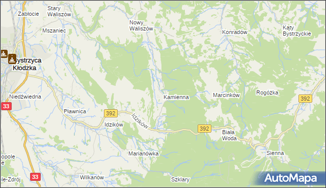 mapa Kamienna gmina Bystrzyca Kłodzka, Kamienna gmina Bystrzyca Kłodzka na mapie Targeo