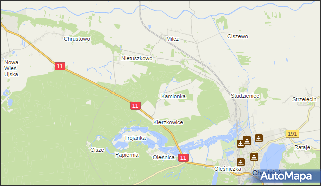 mapa Kamionka gmina Chodzież, Kamionka gmina Chodzież na mapie Targeo