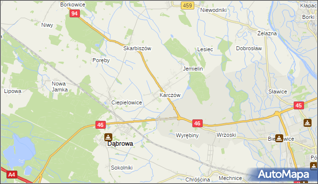 mapa Karczów gmina Dąbrowa, Karczów gmina Dąbrowa na mapie Targeo