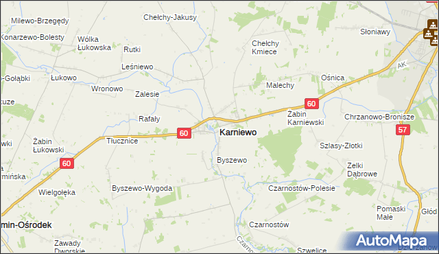 mapa Karniewo powiat makowski, Karniewo powiat makowski na mapie Targeo