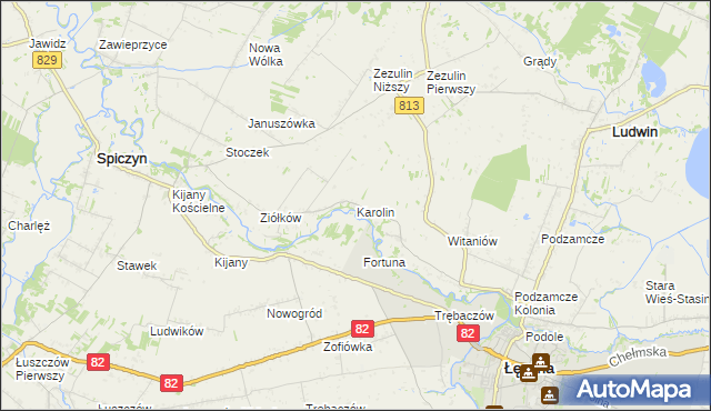 mapa Karolin gmina Łęczna, Karolin gmina Łęczna na mapie Targeo