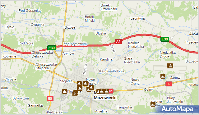 mapa Karolina gmina Mińsk Mazowiecki, Karolina gmina Mińsk Mazowiecki na mapie Targeo