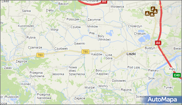 mapa Kaszów gmina Liszki, Kaszów gmina Liszki na mapie Targeo