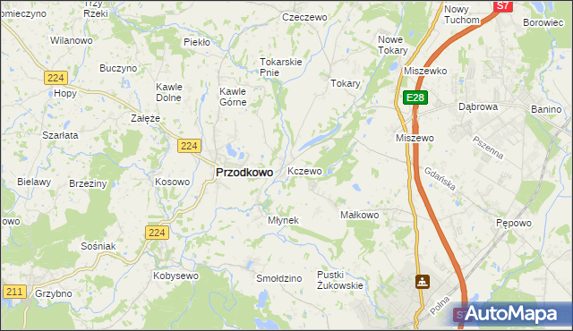 mapa Kczewo gmina Przodkowo, Kczewo gmina Przodkowo na mapie Targeo