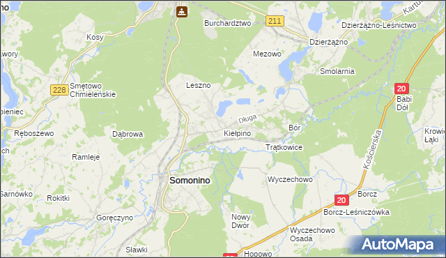 mapa Kiełpino gmina Kartuzy, Kiełpino gmina Kartuzy na mapie Targeo