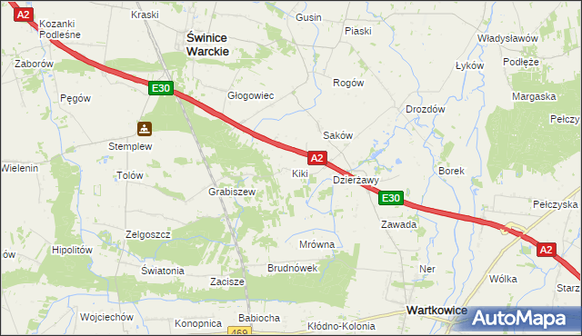 mapa Kiki gmina Wartkowice, Kiki gmina Wartkowice na mapie Targeo