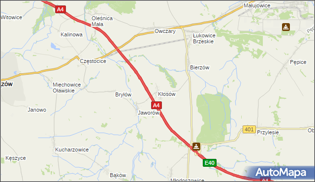 mapa Kłosów gmina Wiązów, Kłosów gmina Wiązów na mapie Targeo
