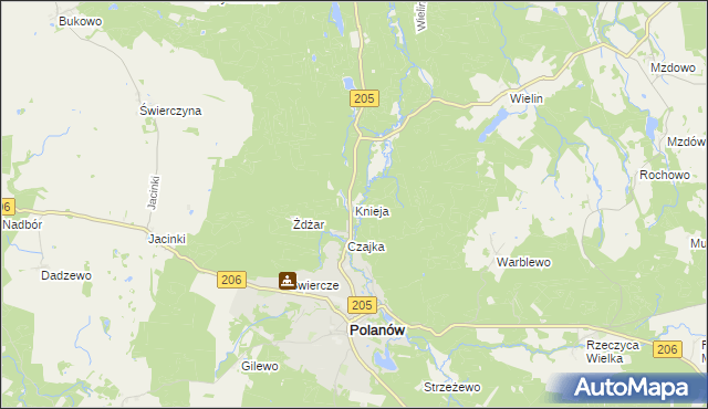 mapa Knieja gmina Polanów, Knieja gmina Polanów na mapie Targeo